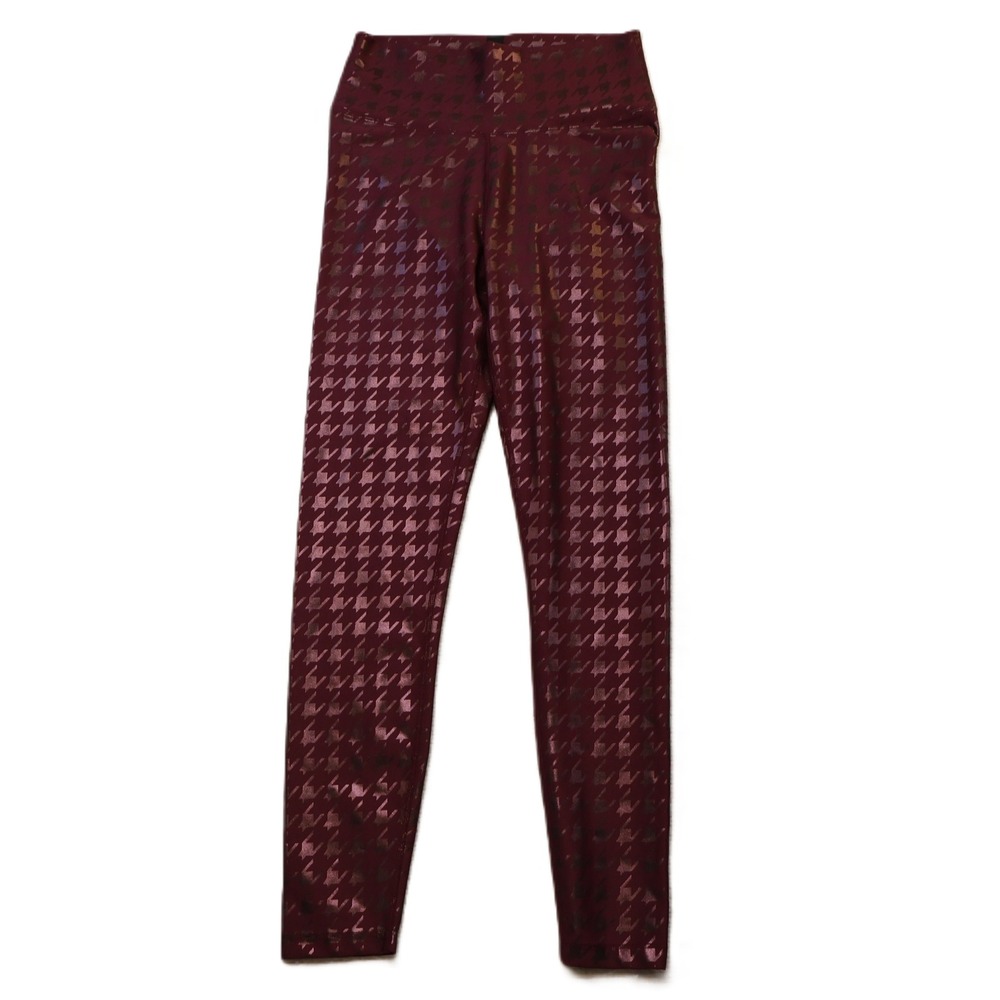Peloton Womens L Leggings Burgundy Metallic Foil Houndstooth High Waisted